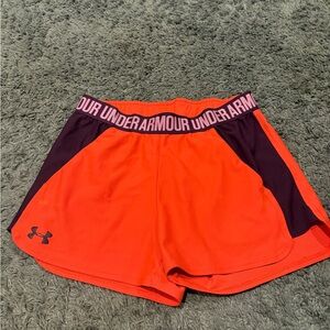 Under Armour Women's Vibrant Orange and Dark Purple Shorts